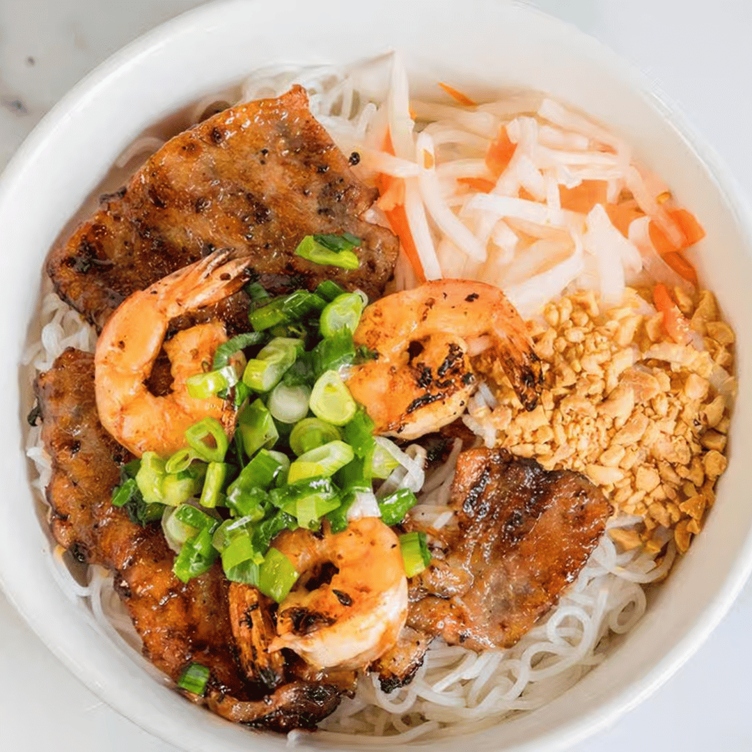 Bún Thịt Nướng Tàu Hủ Ky / Grilled Pork & Shrimp Cake Over Vermicelli